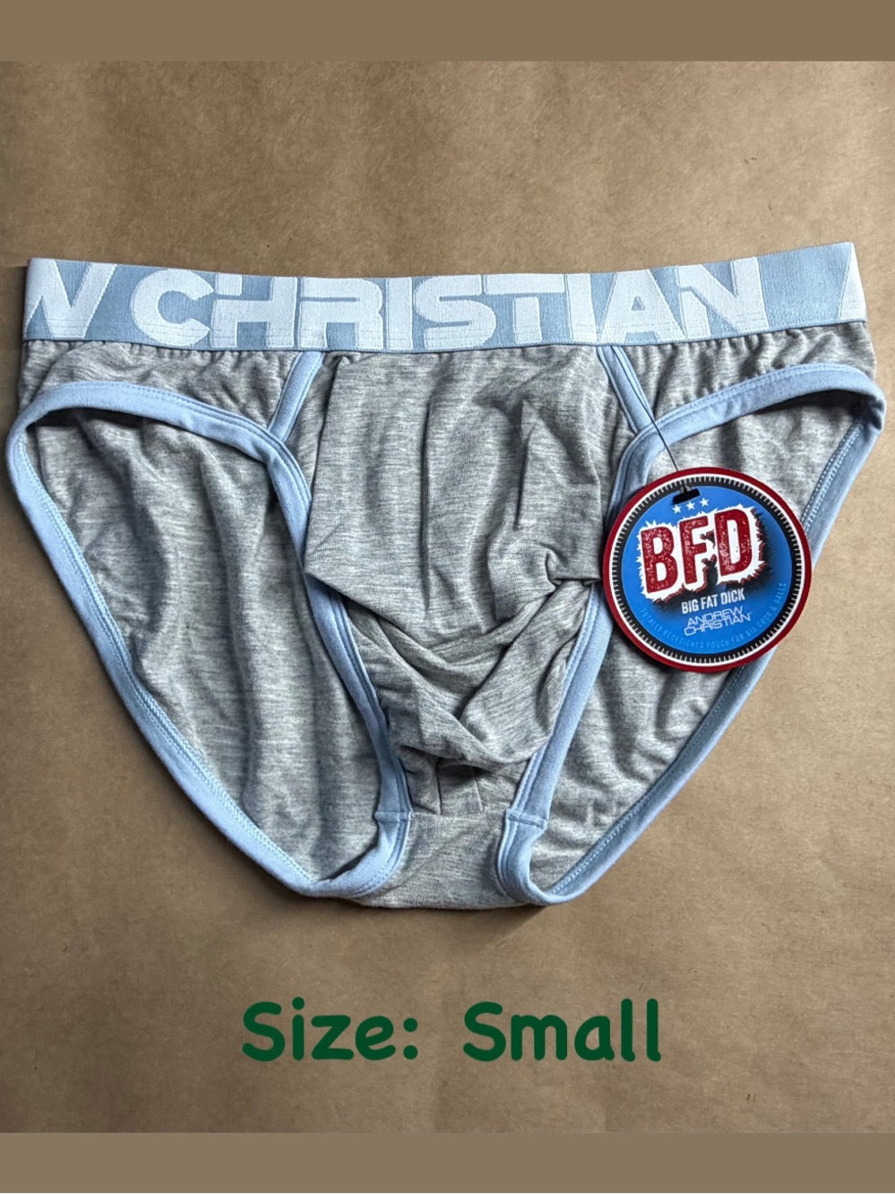 Andrew Christian BFD Men’s Brief Size SMALL Grey/blue